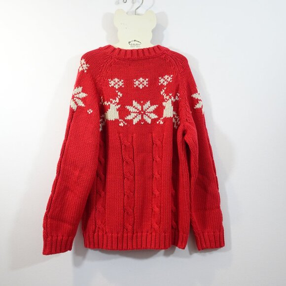 Lands' End Cotton Reindeer Sweater Size M Red White Holiday Christmas NEW - Picture 6 of 6